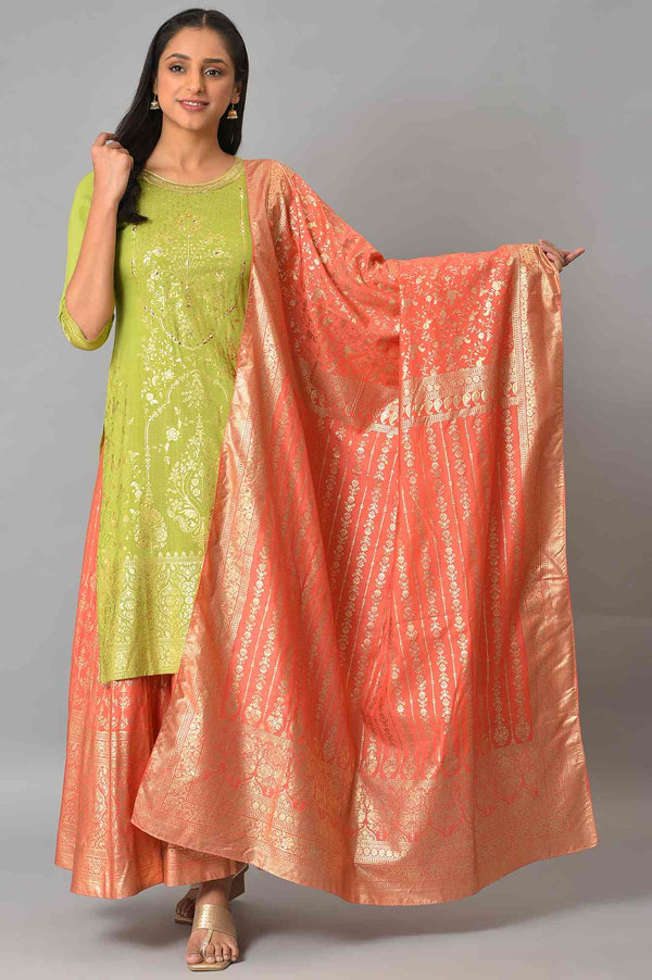 Orange Printed Ethnic Dupatta