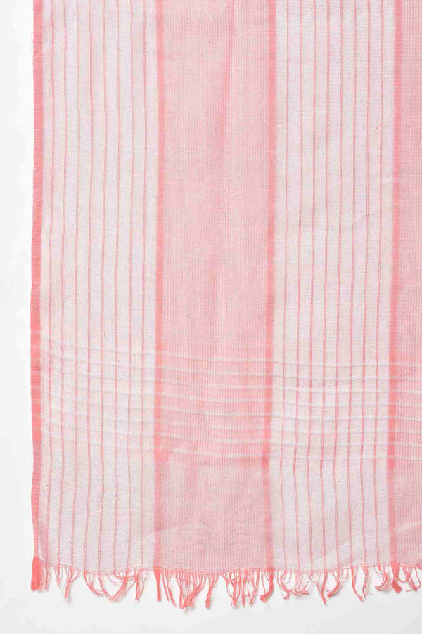 Coral And White Yarn-Dyed Premium Dupatta