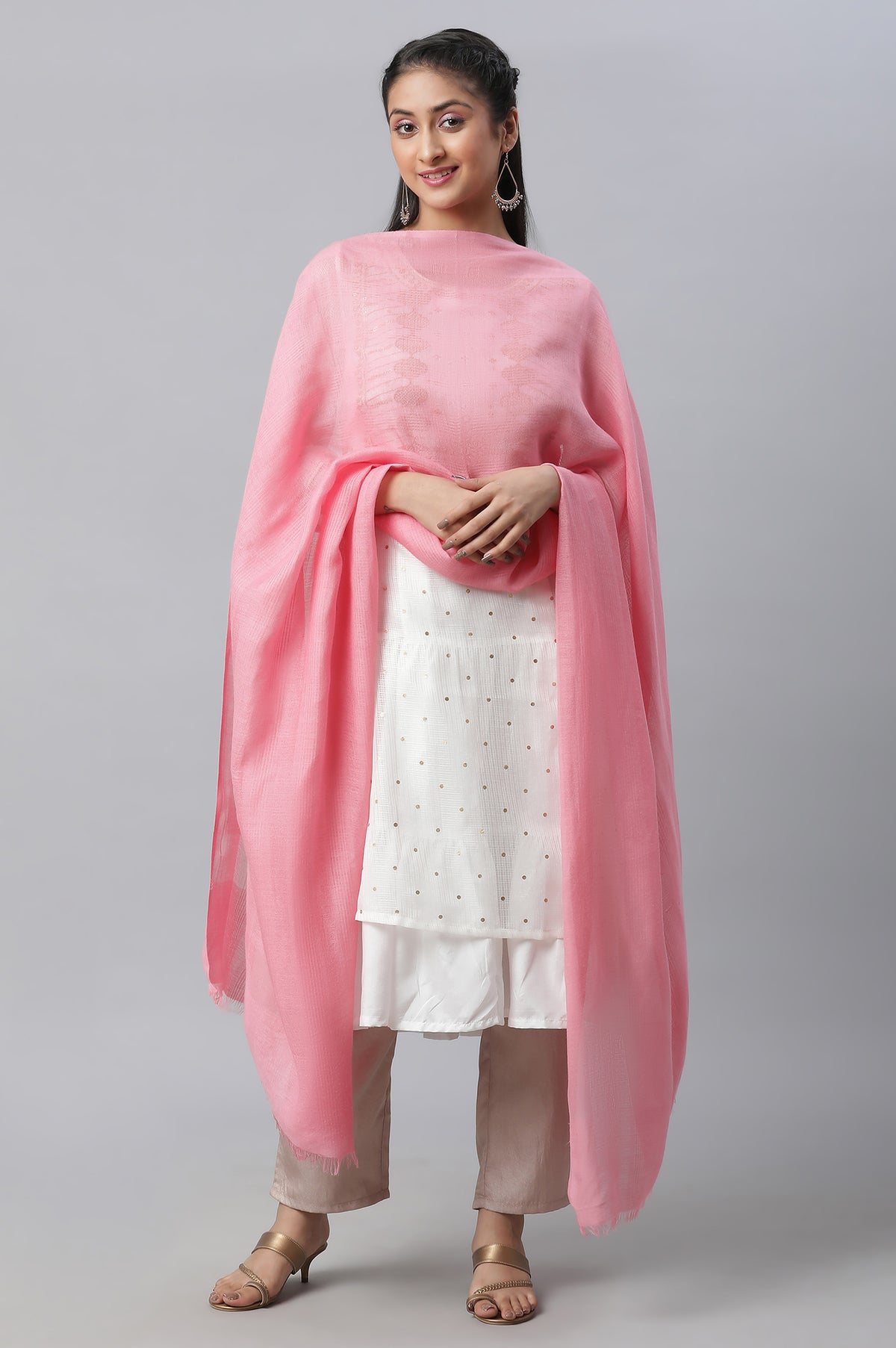 Pink Solid South Cotton Dupatta - FS
