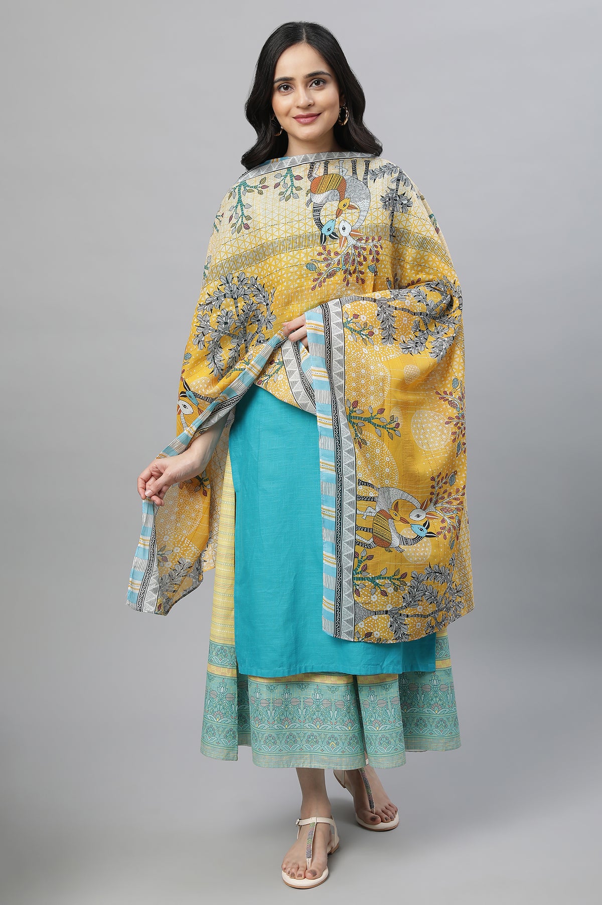 Yellow Printed Cotton Dupatta - FS