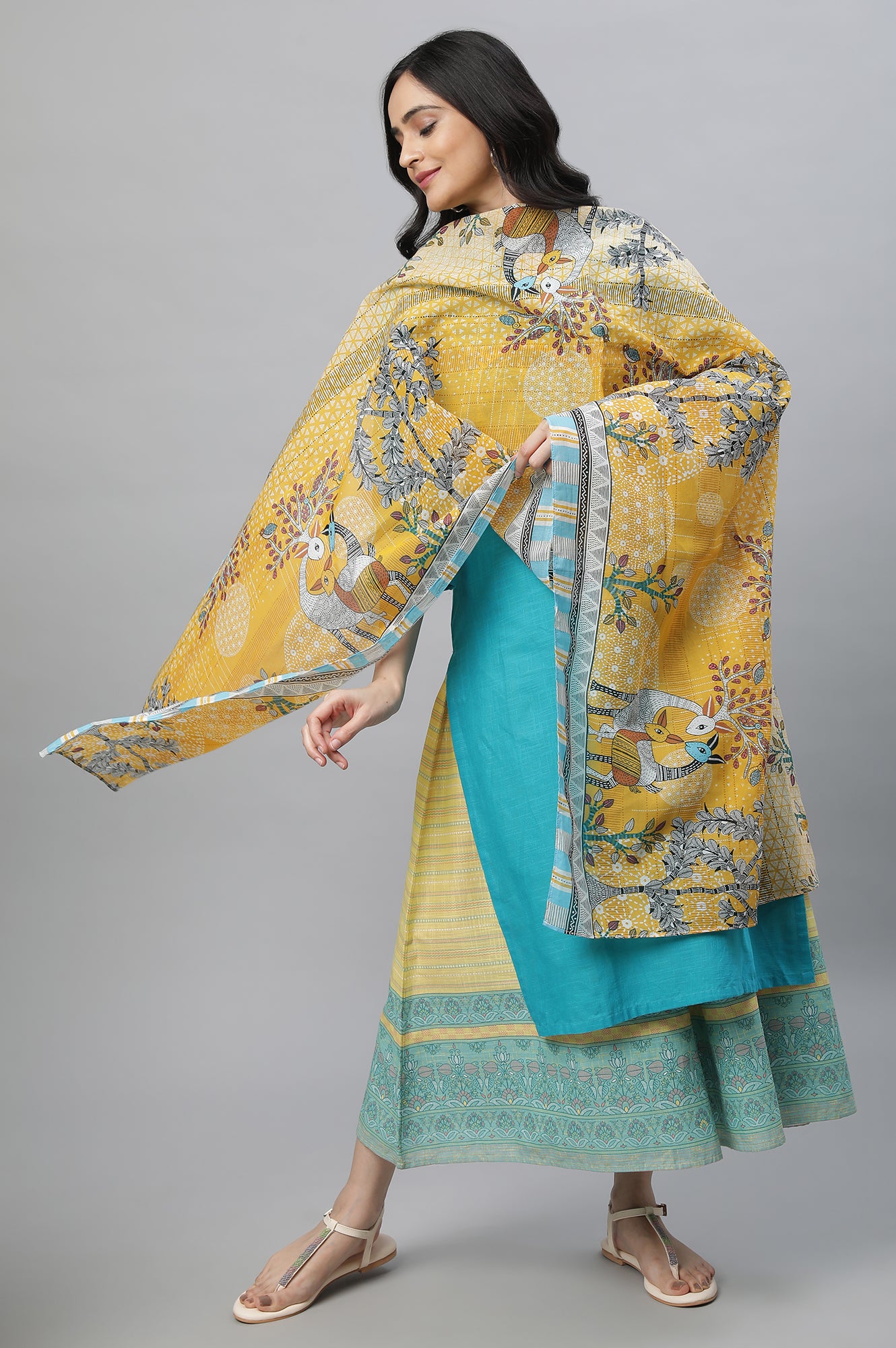 Yellow Printed Cotton Dupatta