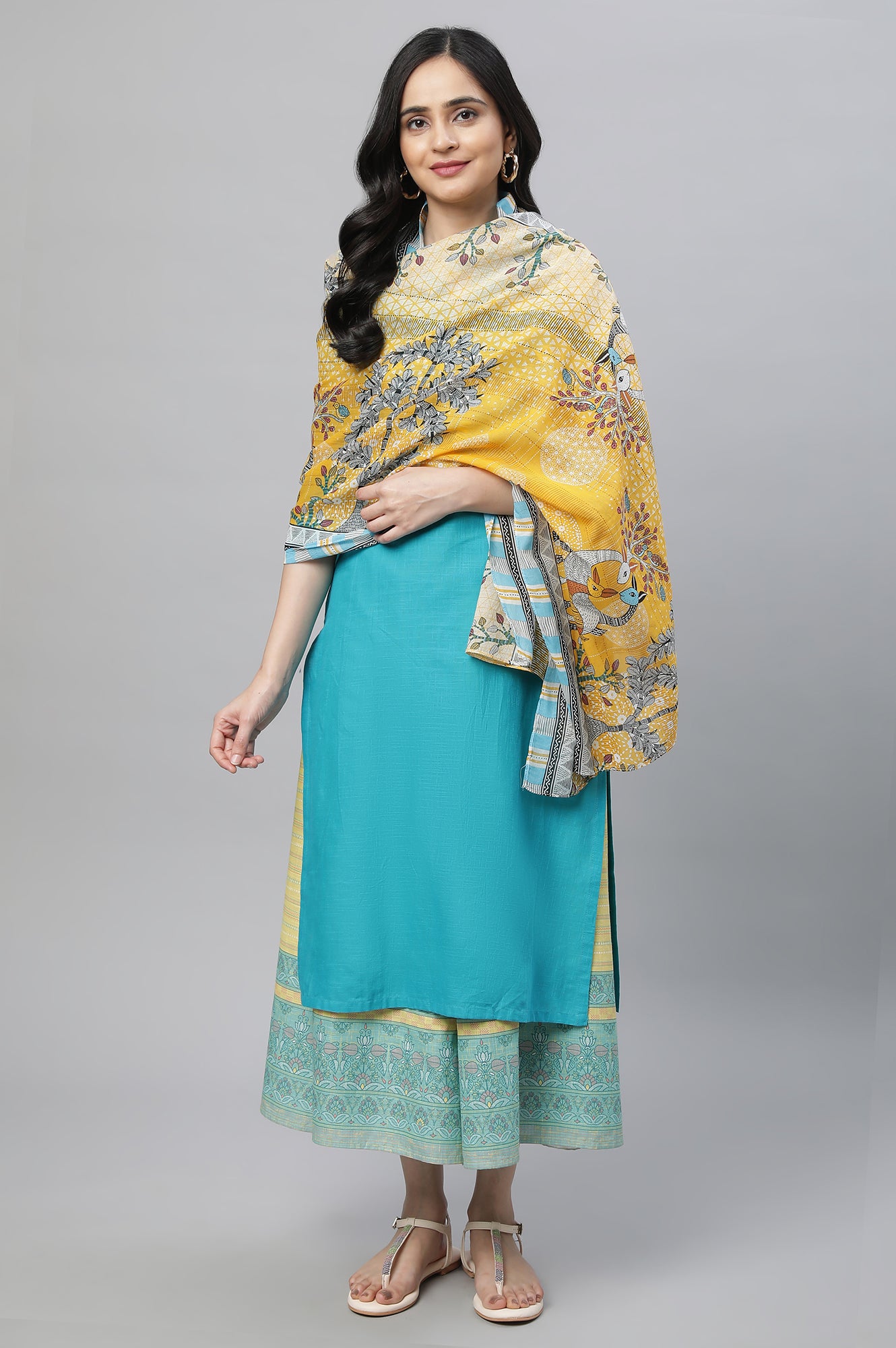 Yellow Printed Cotton Dupatta