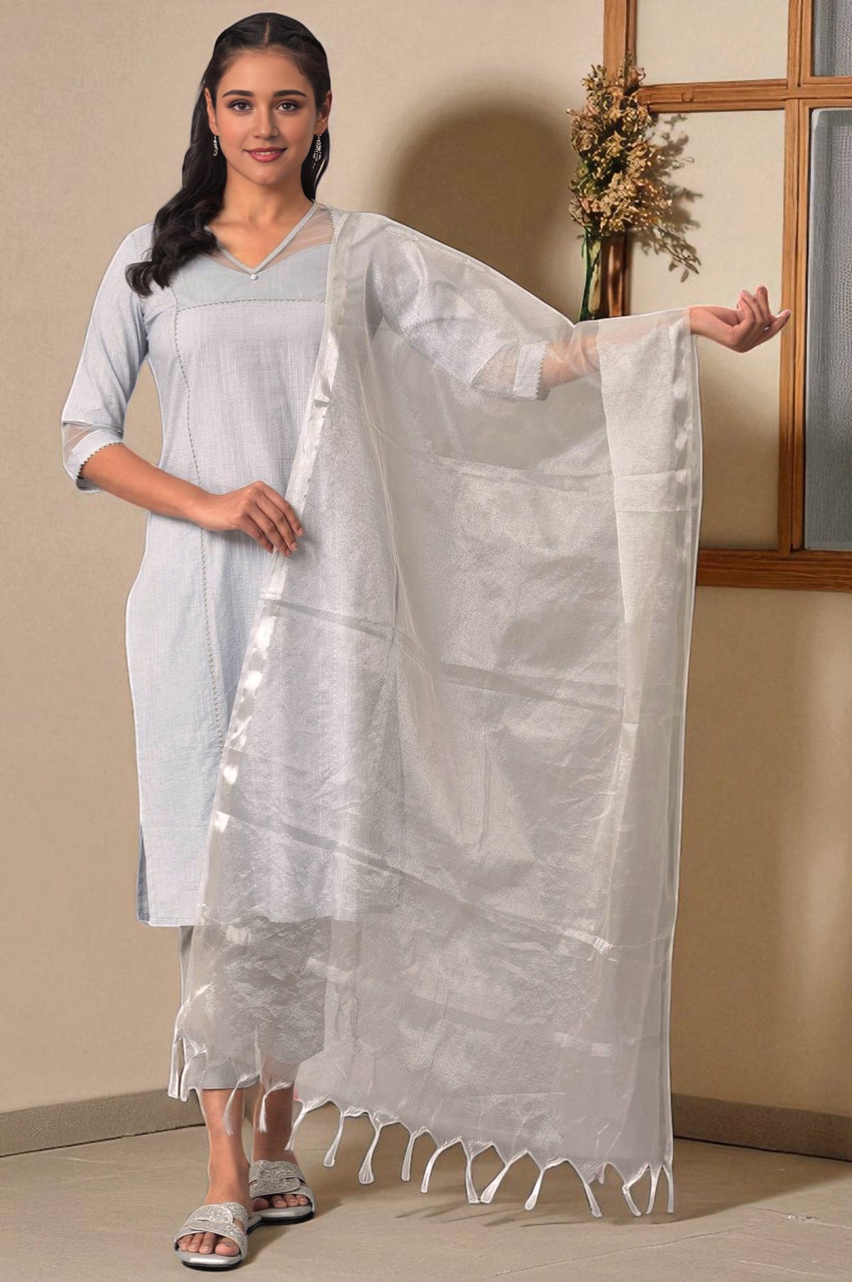 Grey Yarn-Dyed Premium Dupatta - Fs