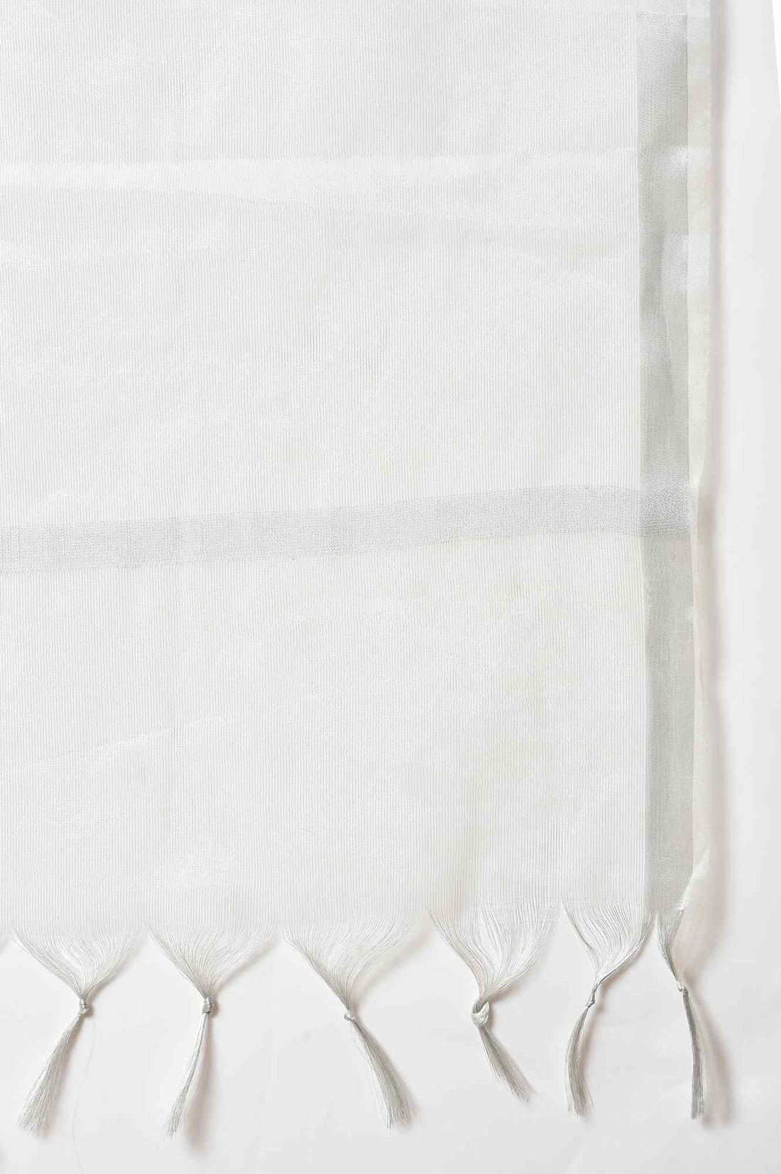 Silver Solid Yarn-Dyed Tassel Rectangular Zari Dupatta