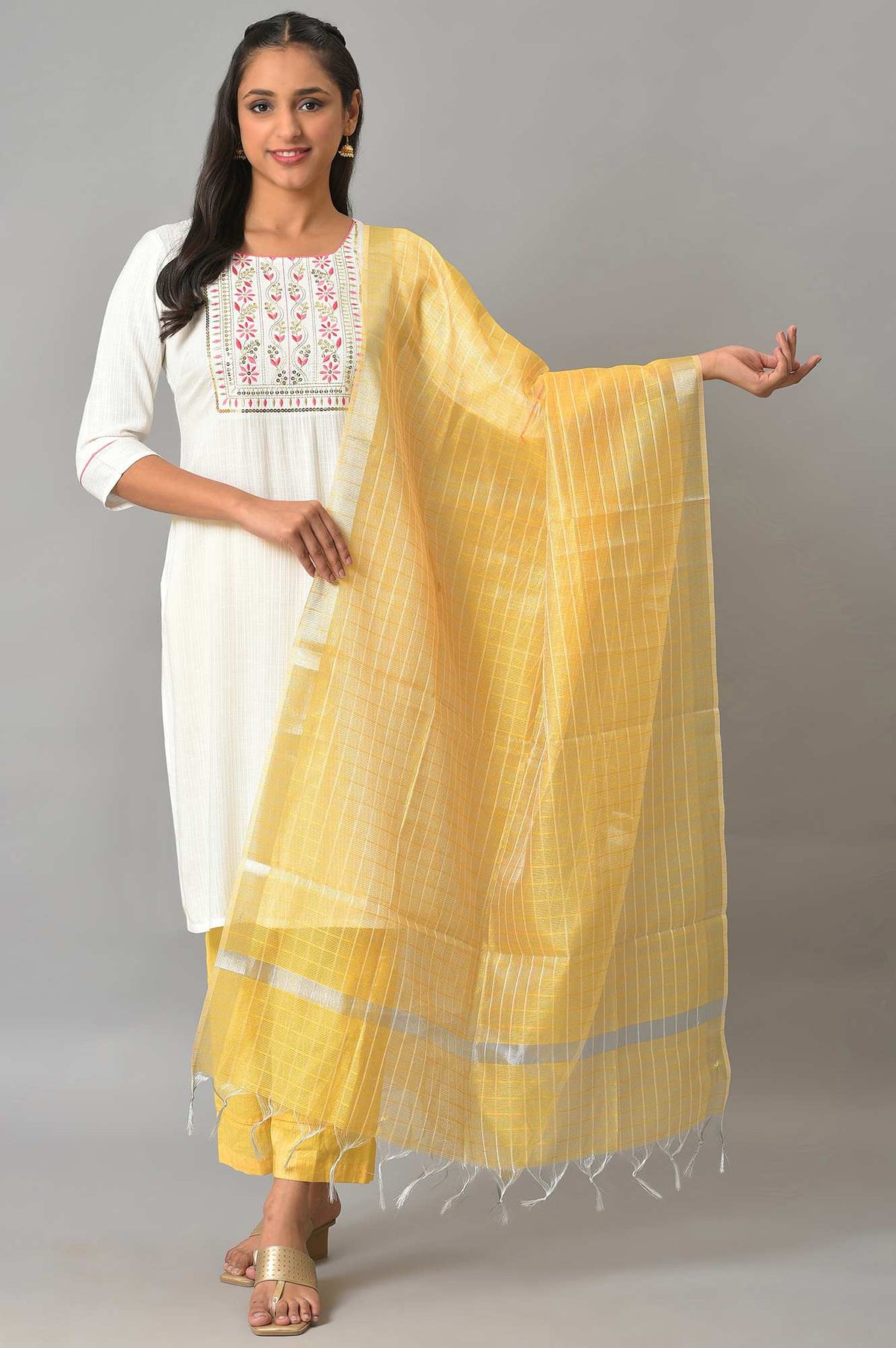 Yellow Yarn-Dyed Premium Dupatta - FS