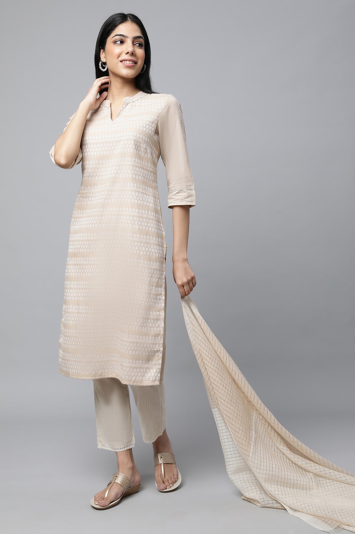 Beige Yarn-Dyed Premium Dupatta - FS