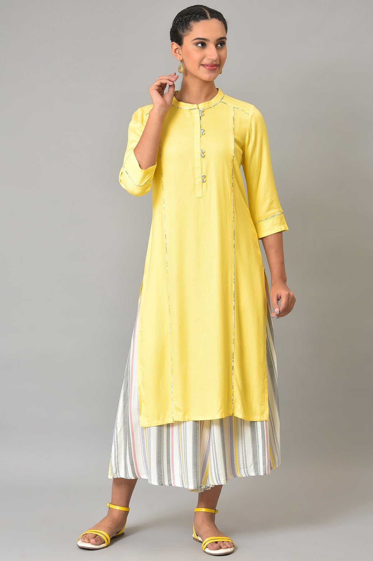 Yellow Straight Summer Plus Size kurta Set - 3XL