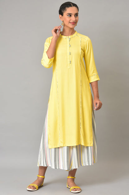 Yellow Straight Summer Plus Size kurta Set