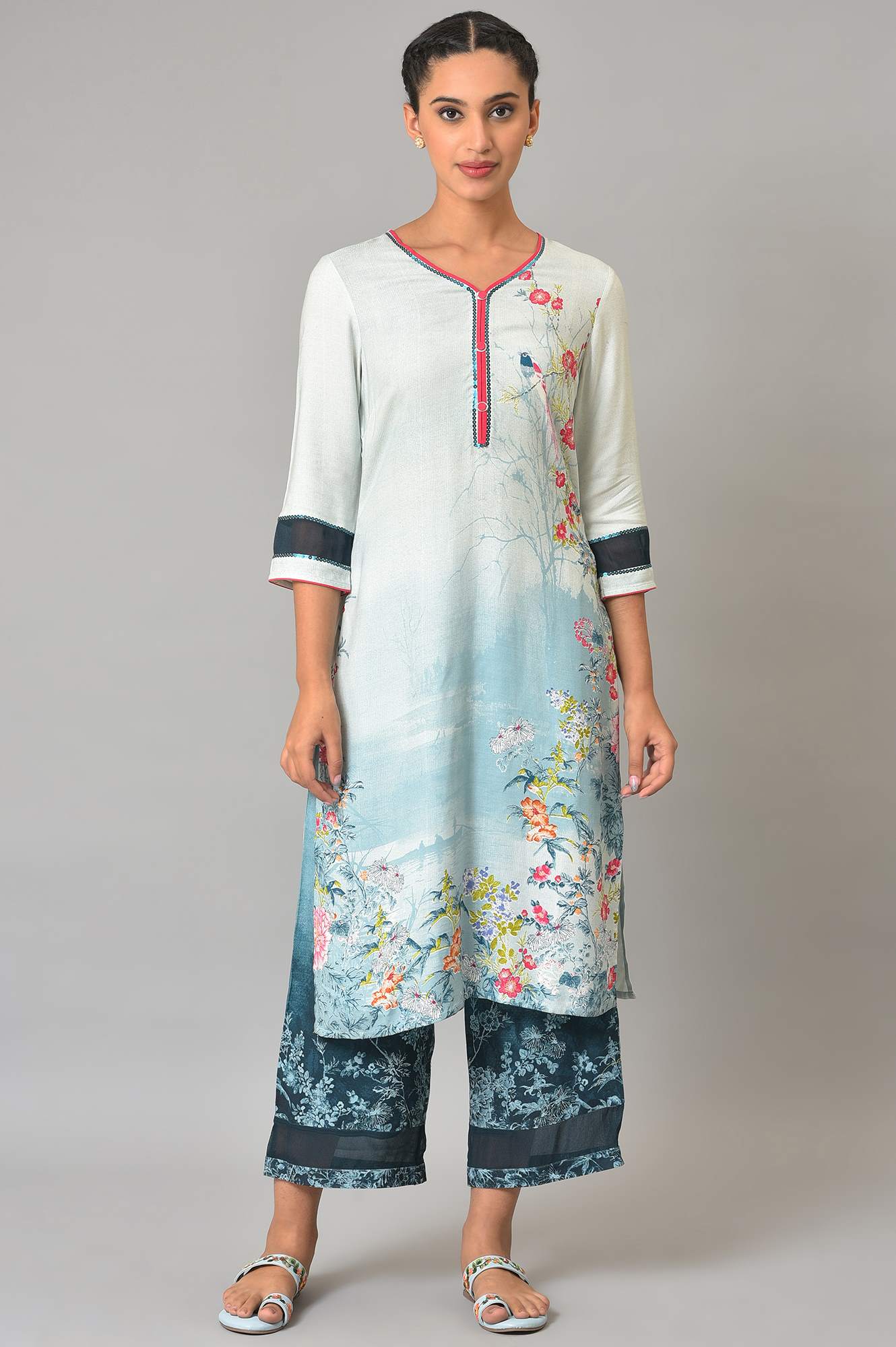 Blue Floral Printed kurta Set