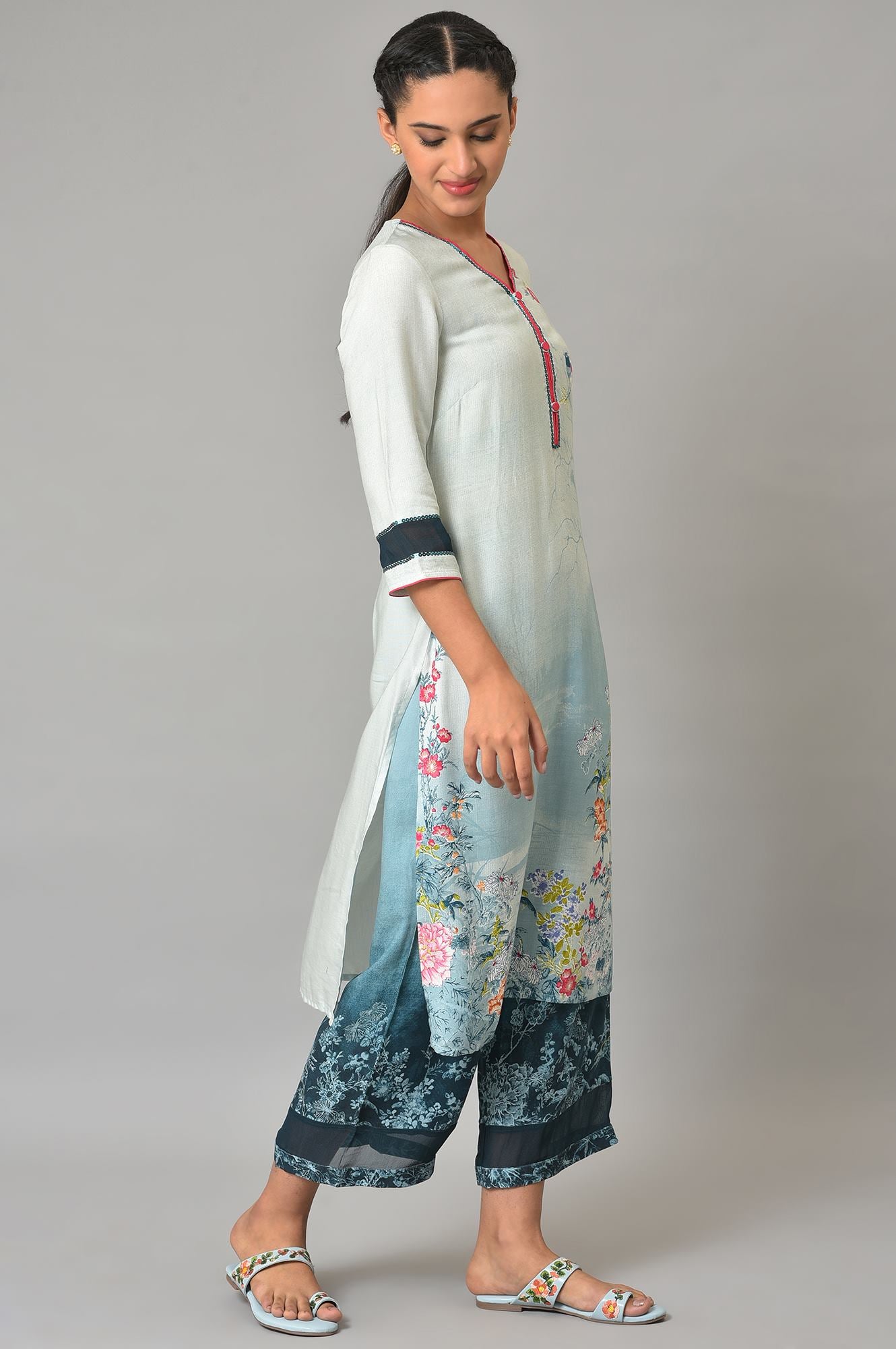 Blue Floral Printed kurta Set