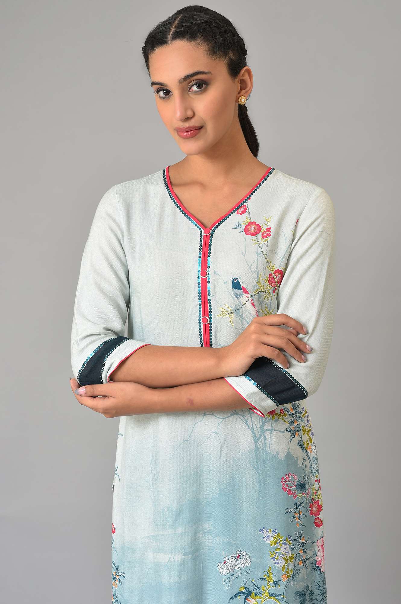 Blue Floral Printed kurta Set