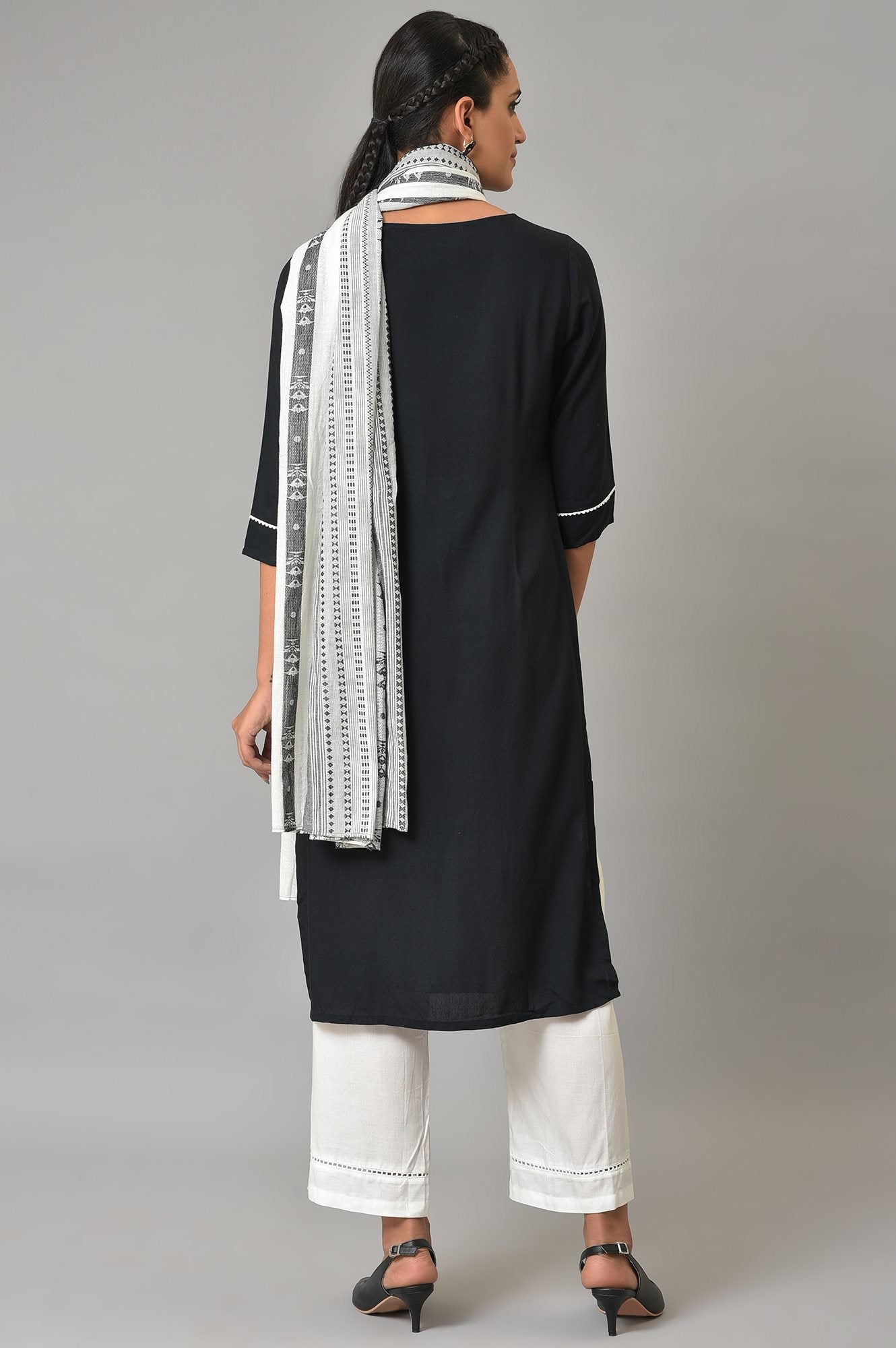 Black Geometric Printed Cotton kurta Set