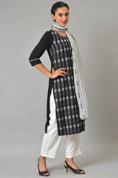 Black Geometric Printed Cotton kurta Set