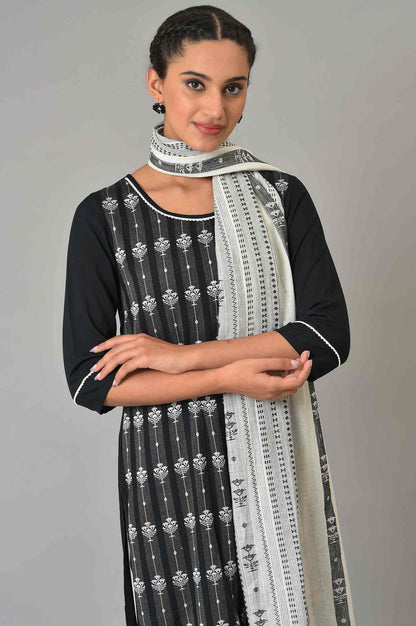 Black Geometric Printed Cotton kurta Set