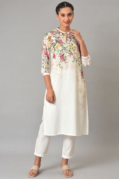 White Floral Printed Summer kurta Set