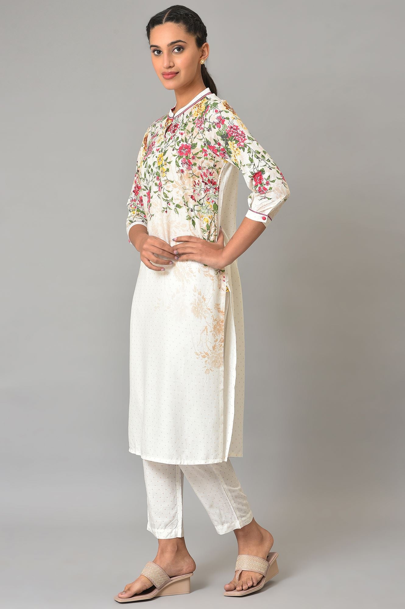 White Floral Printed Summer kurta Set