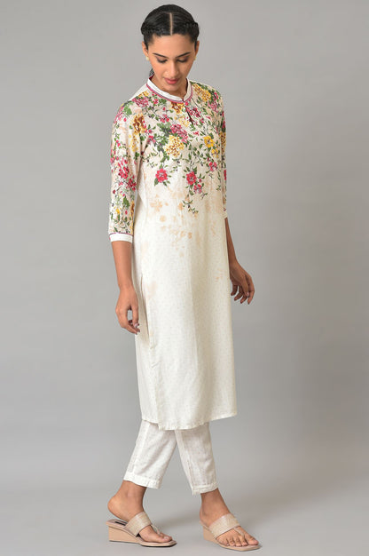 White Floral Printed Summer kurta Set