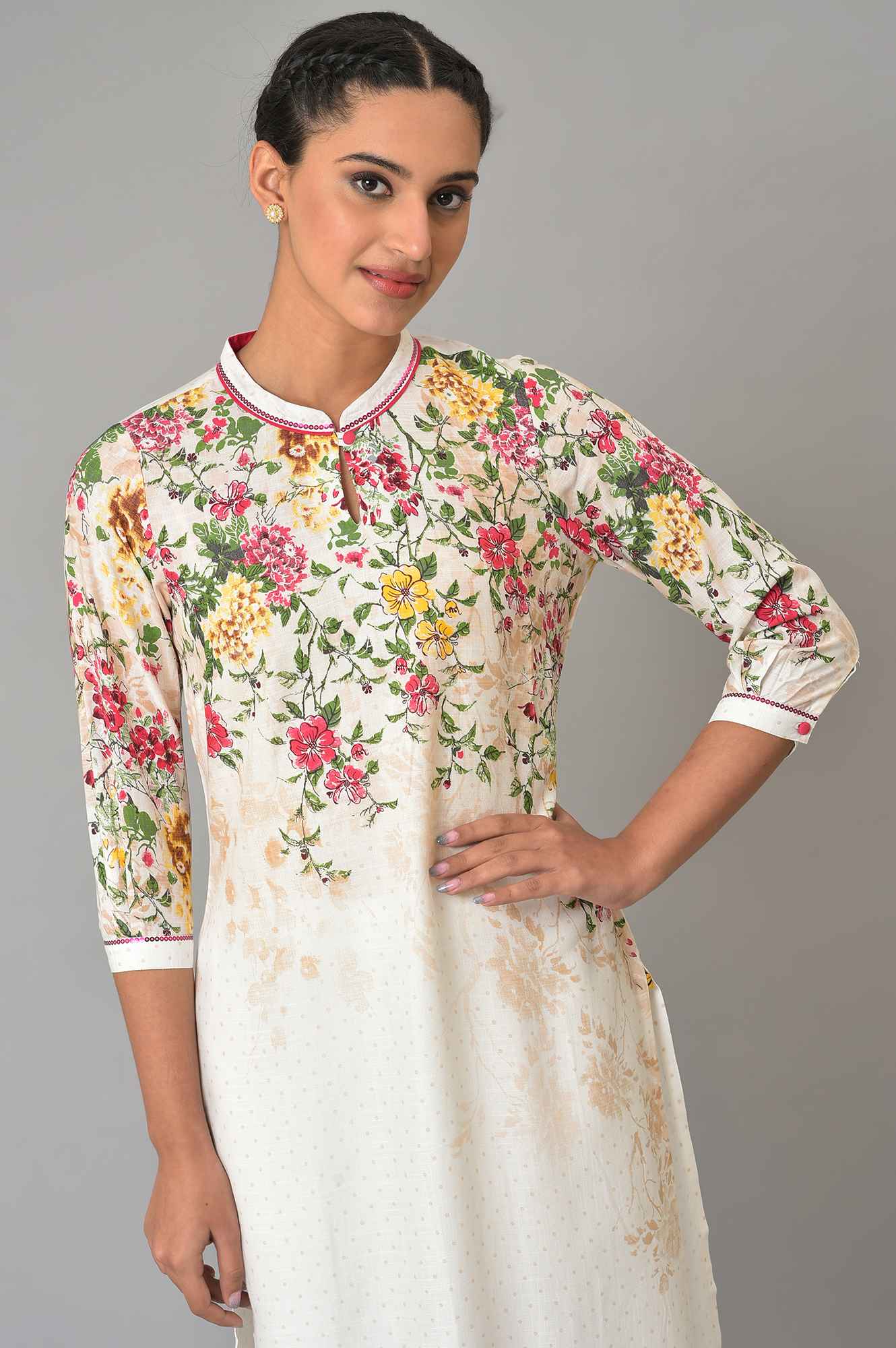 White Floral Printed Summer kurta Set