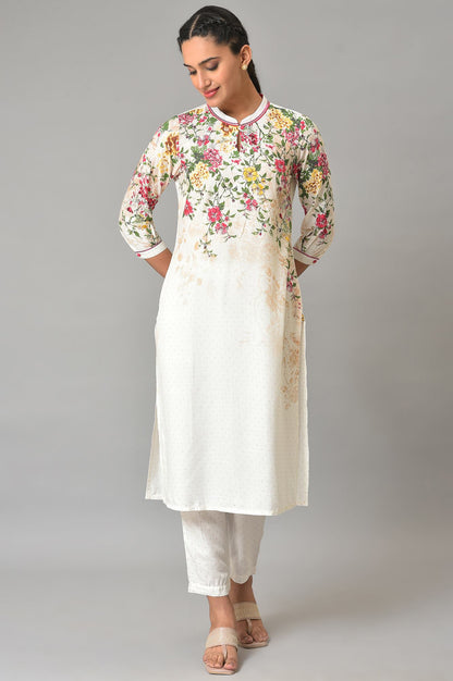 White Floral Printed Summer kurta Set