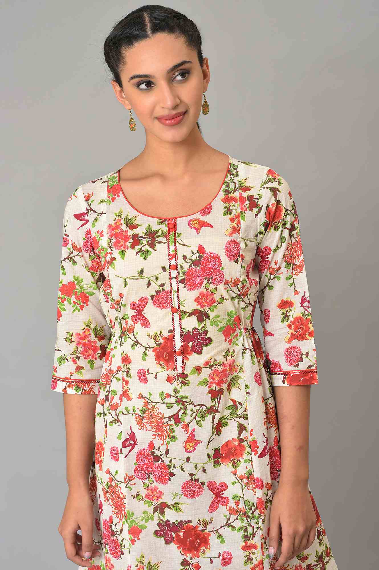 White Multi-Coloured Floral Print Summer kurta Co-Ord Set