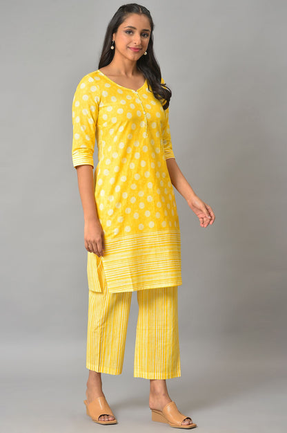 Yellow Polka Dots Printed Cotton kurta With Narrow Palaza