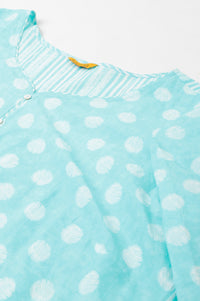 Plus Sie Blue Polka Dots Printed Cotton kurta With Narrow Palaza