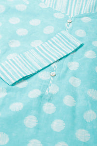 Plus Sie Blue Polka Dots Printed Cotton kurta With Narrow Palaza
