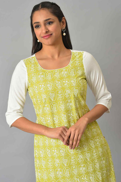 Green Floral Printed kurta With White Palazzo