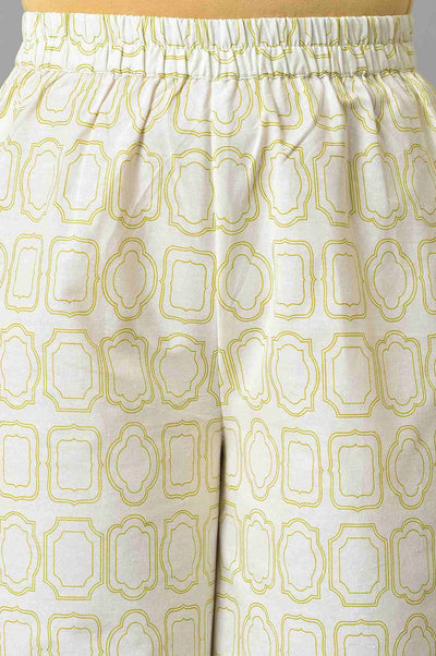 Green Floral Printed kurta With White Palazzo