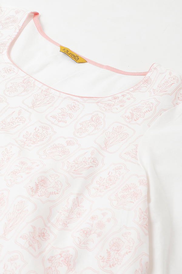 Plus Size Off-White Floral Printed kurta With Coral Palazzo
