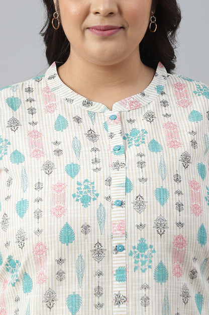 Plus Size Off-White Floral Printed kurta With Trousers