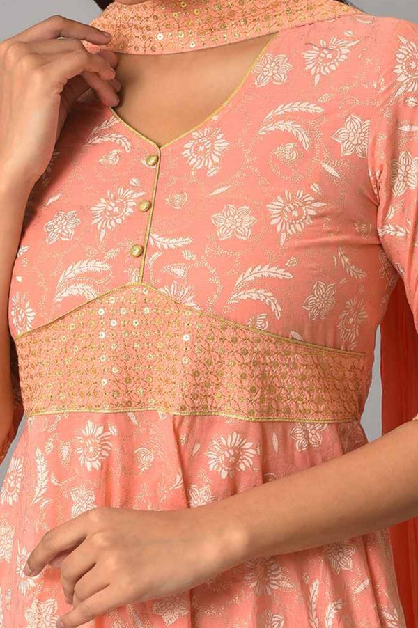 Orange Zari Embroidered Dress And Dupatta