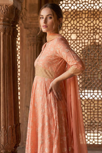 Orange Zari Embroidered Dress And Dupatta