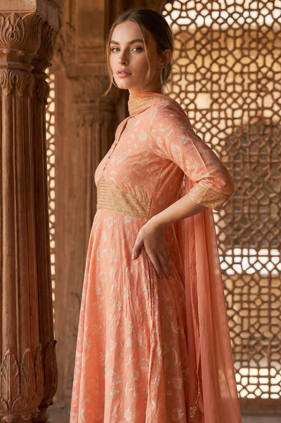 Orange Zari Embroidered Dress And Dupatta