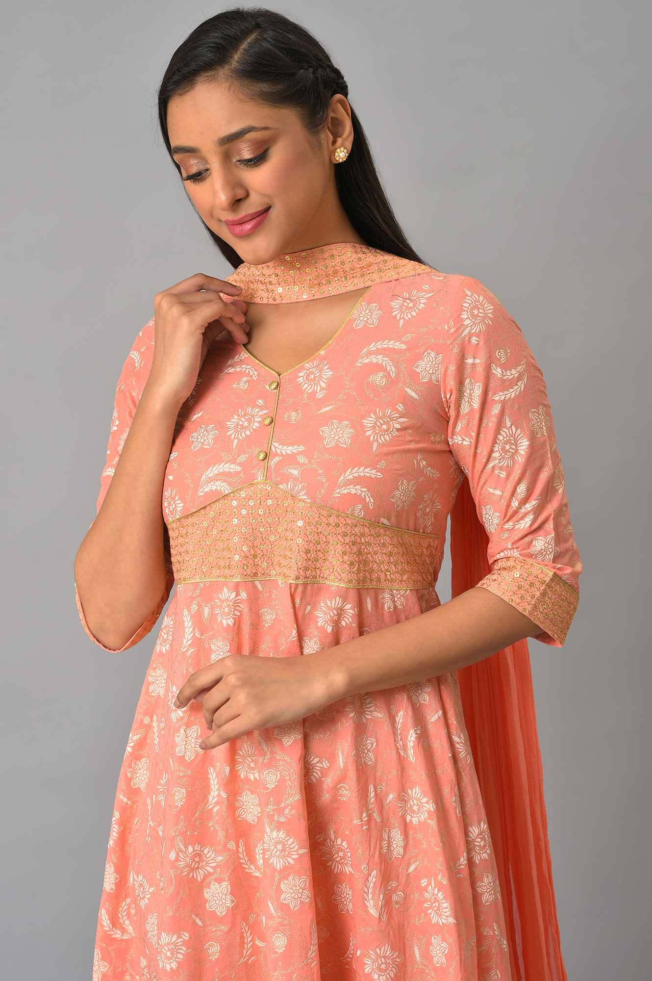 Orange Zari Embroidered Dress And Dupatta