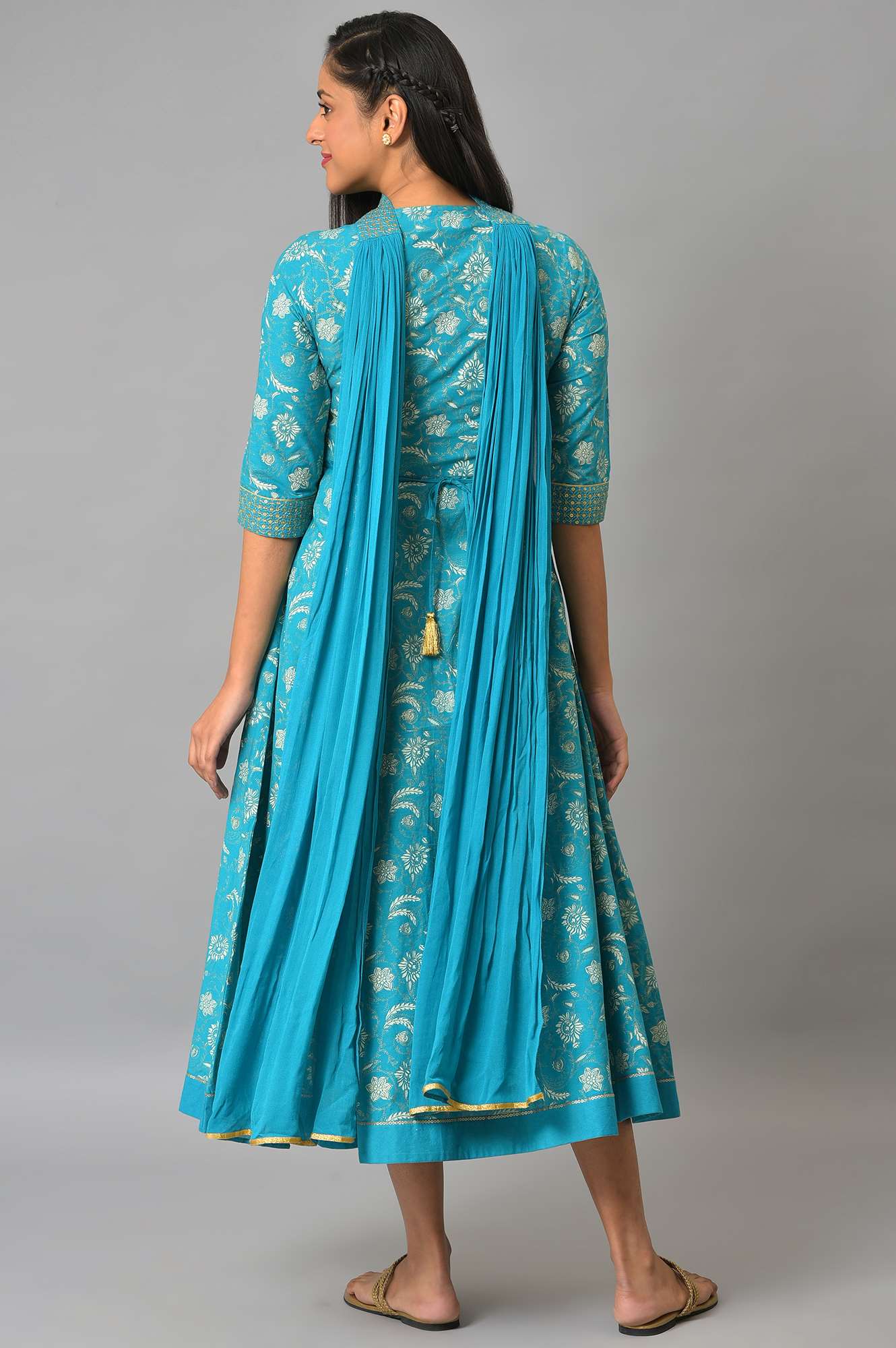 Blue Zari Embroidered Dress And Dupatta