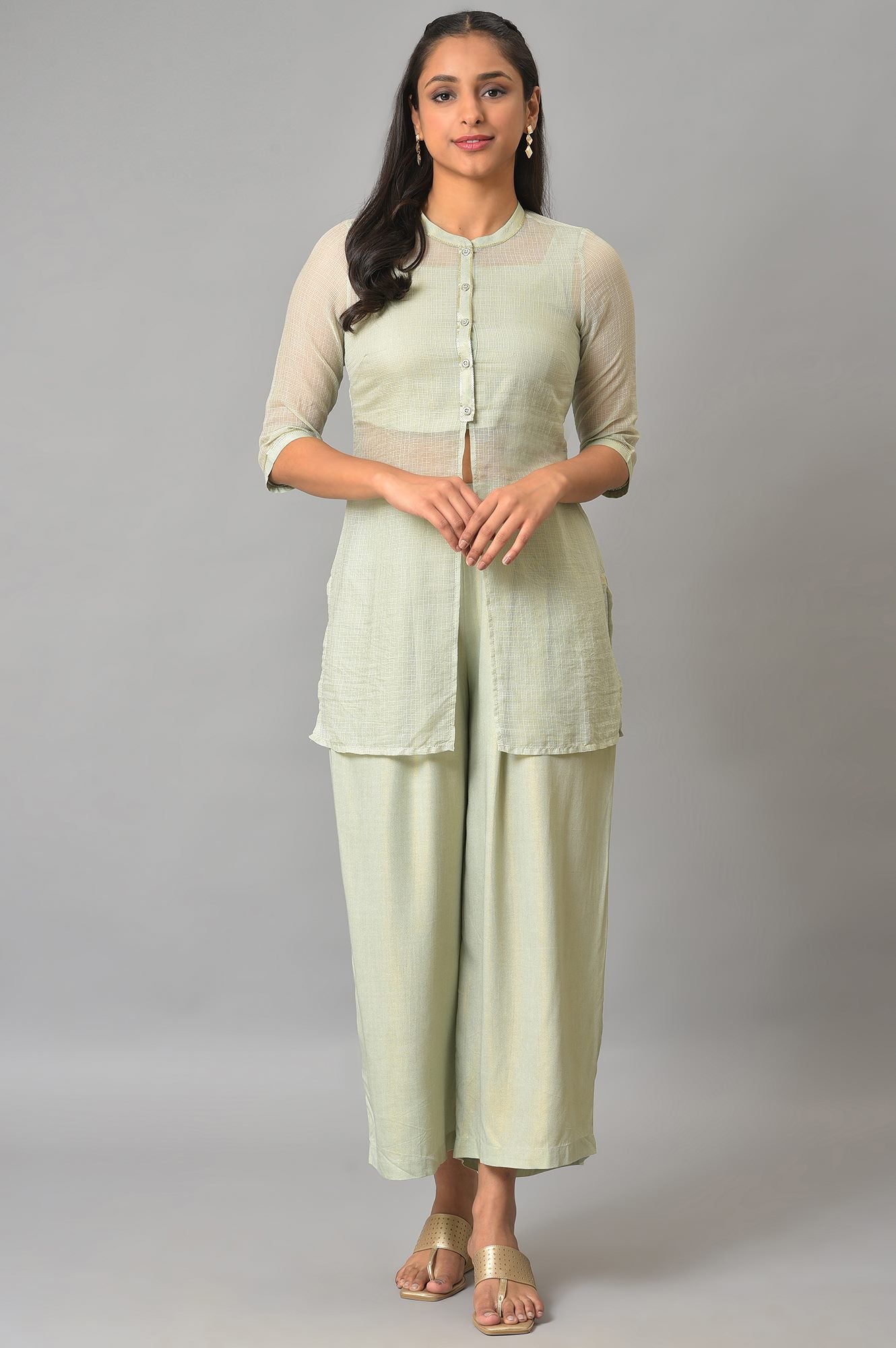 Plus Size Light Blue Kota Jacket With Crop-Top And Box Pants