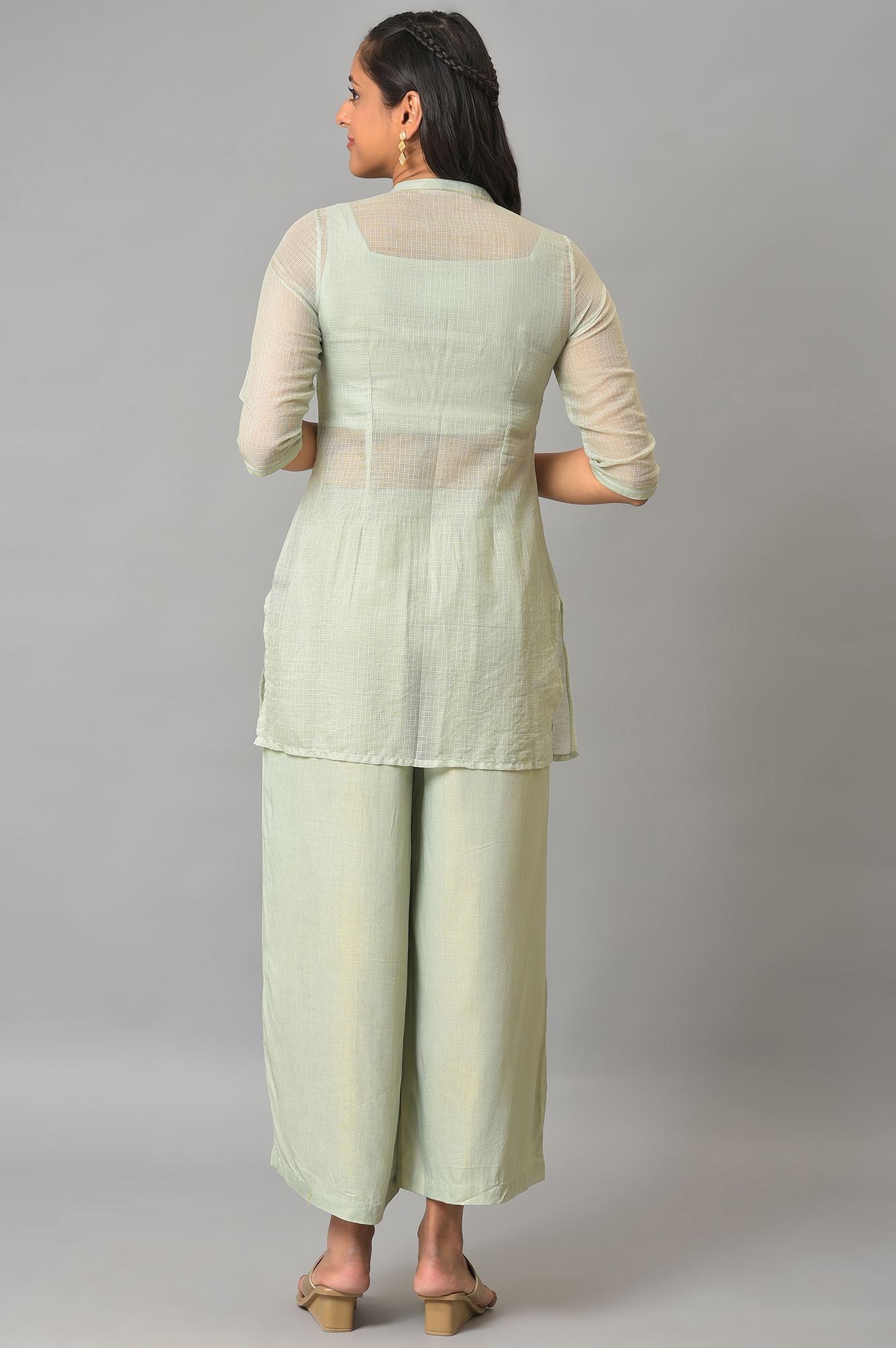 Plus Size Light Blue Kota Jacket With Crop-Top And Box Pants