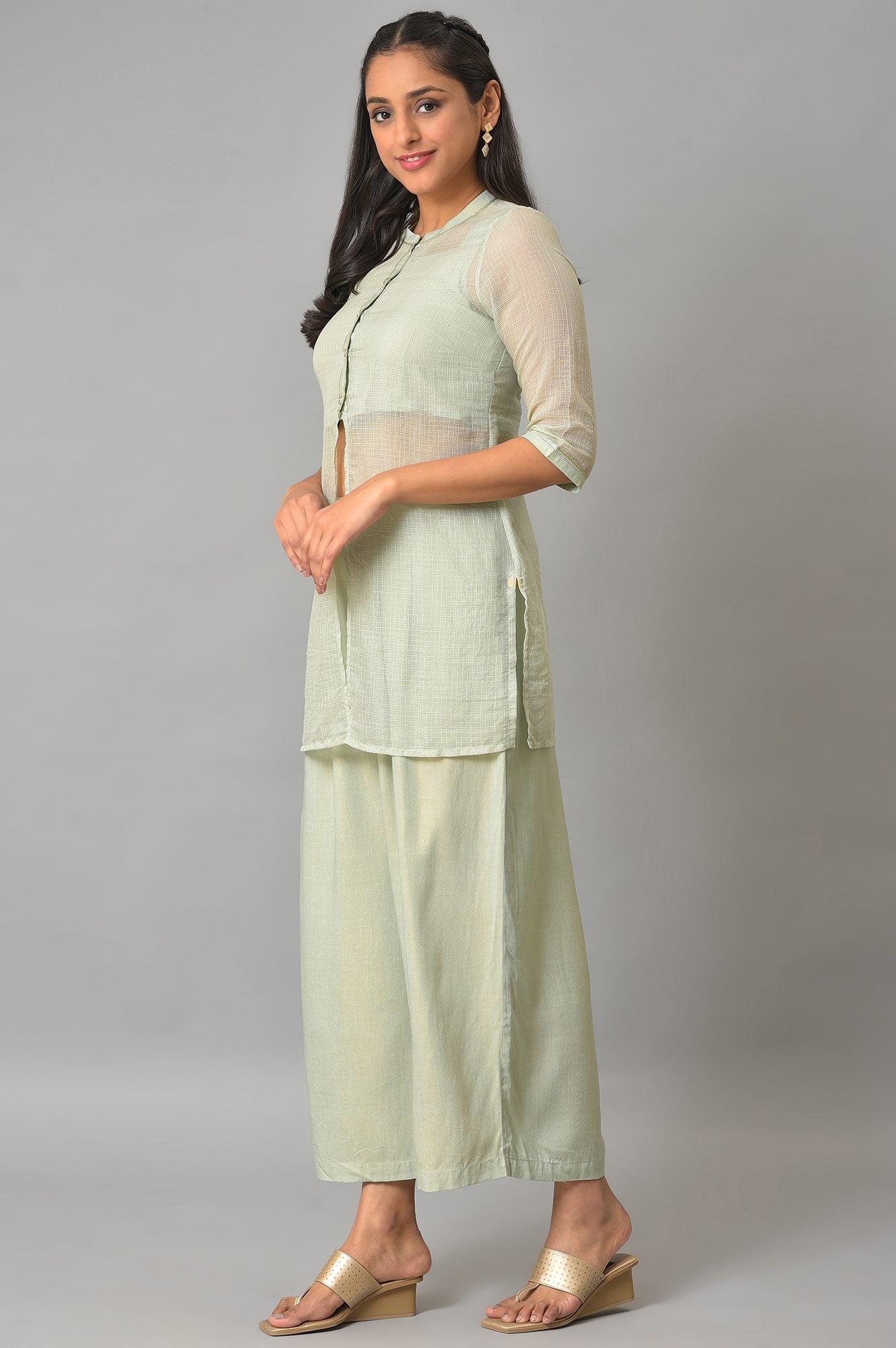 Plus Size Light Blue Kota Jacket With Crop-Top And Box Pants