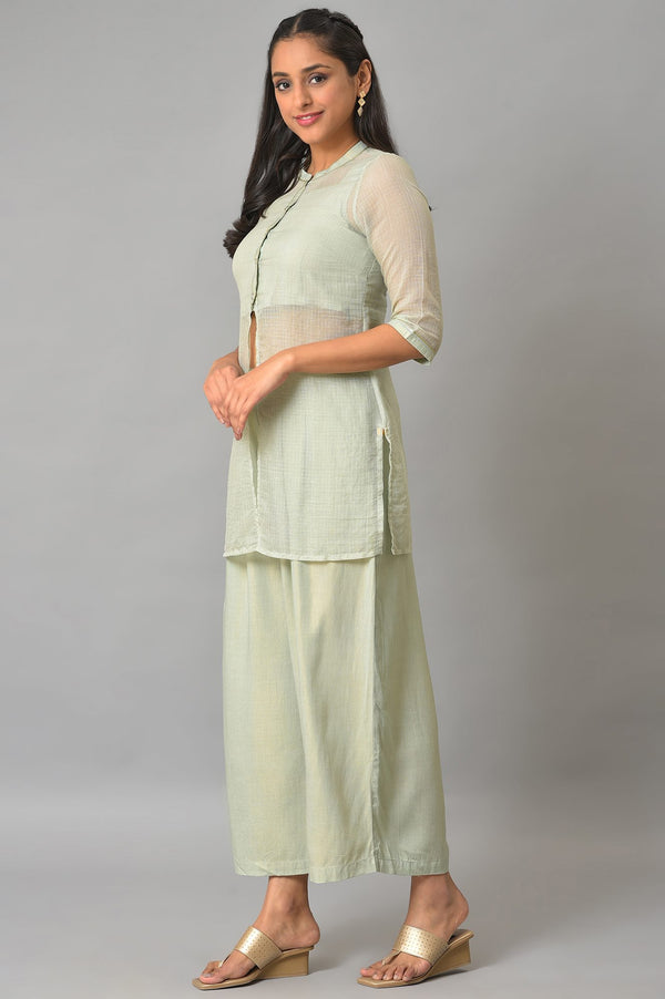 Light Blue Kota Jacket With Crop-Top And Box Pants