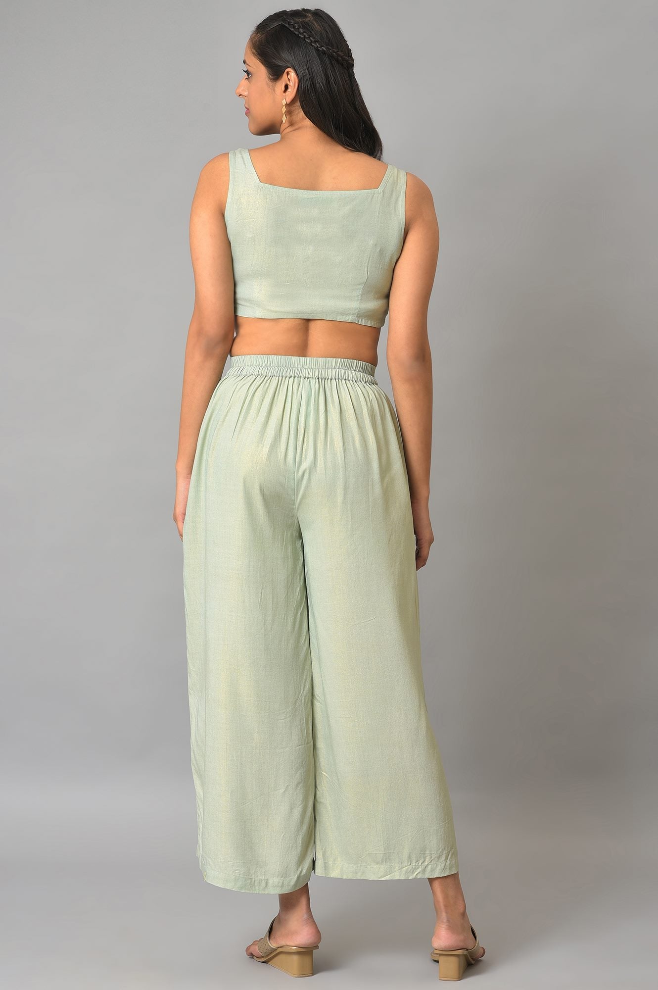 Plus Size Light Blue Kota Jacket With Crop-Top And Box Pants