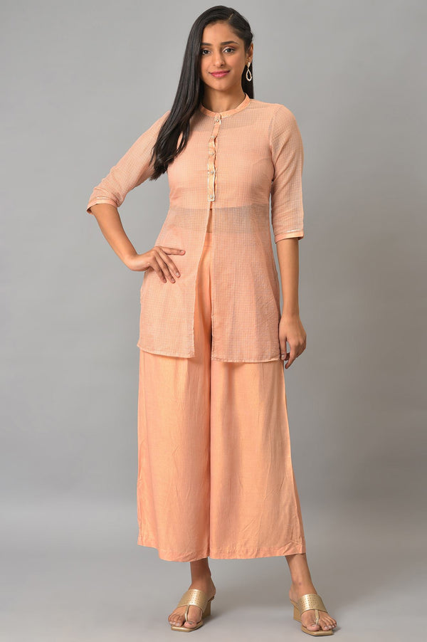 Plus Size Peach Kota Jacket With Crop-Top And Box Pants