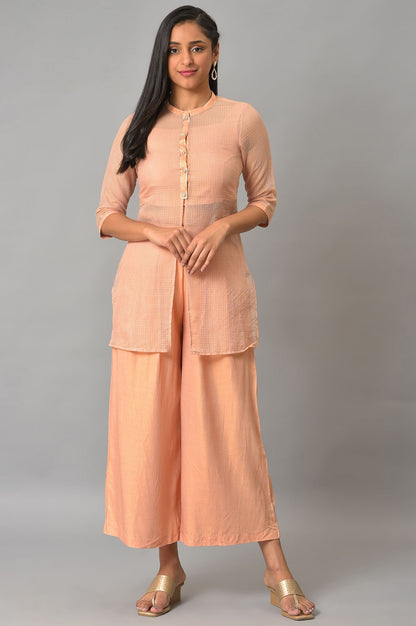 Peach Kota Jacket With Crop-Top And Box Pants