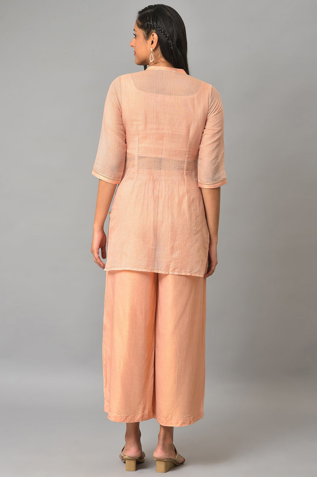 Plus Size Peach Kota Jacket With Crop-Top And Box Pants