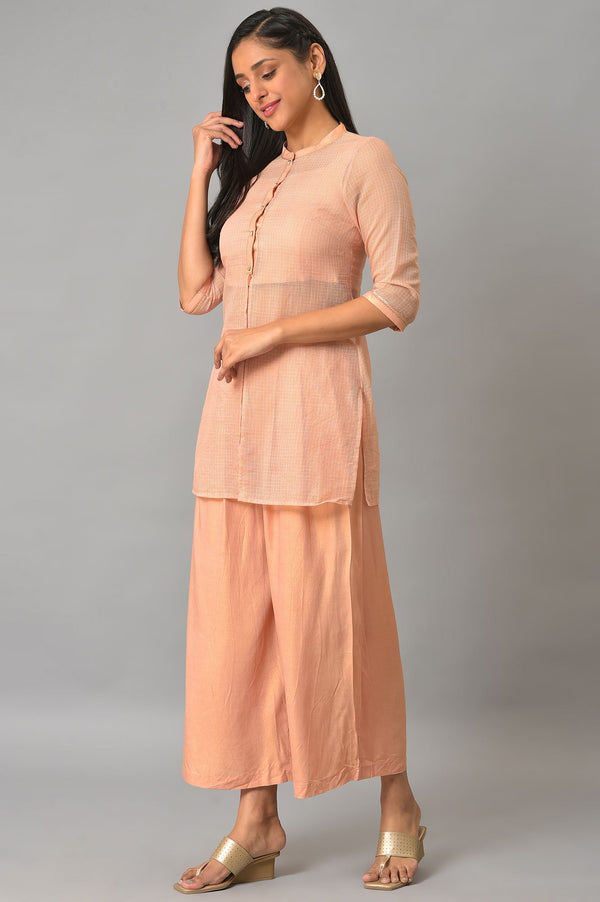 Plus Size Peach Kota Jacket With Crop-Top And Box Pants