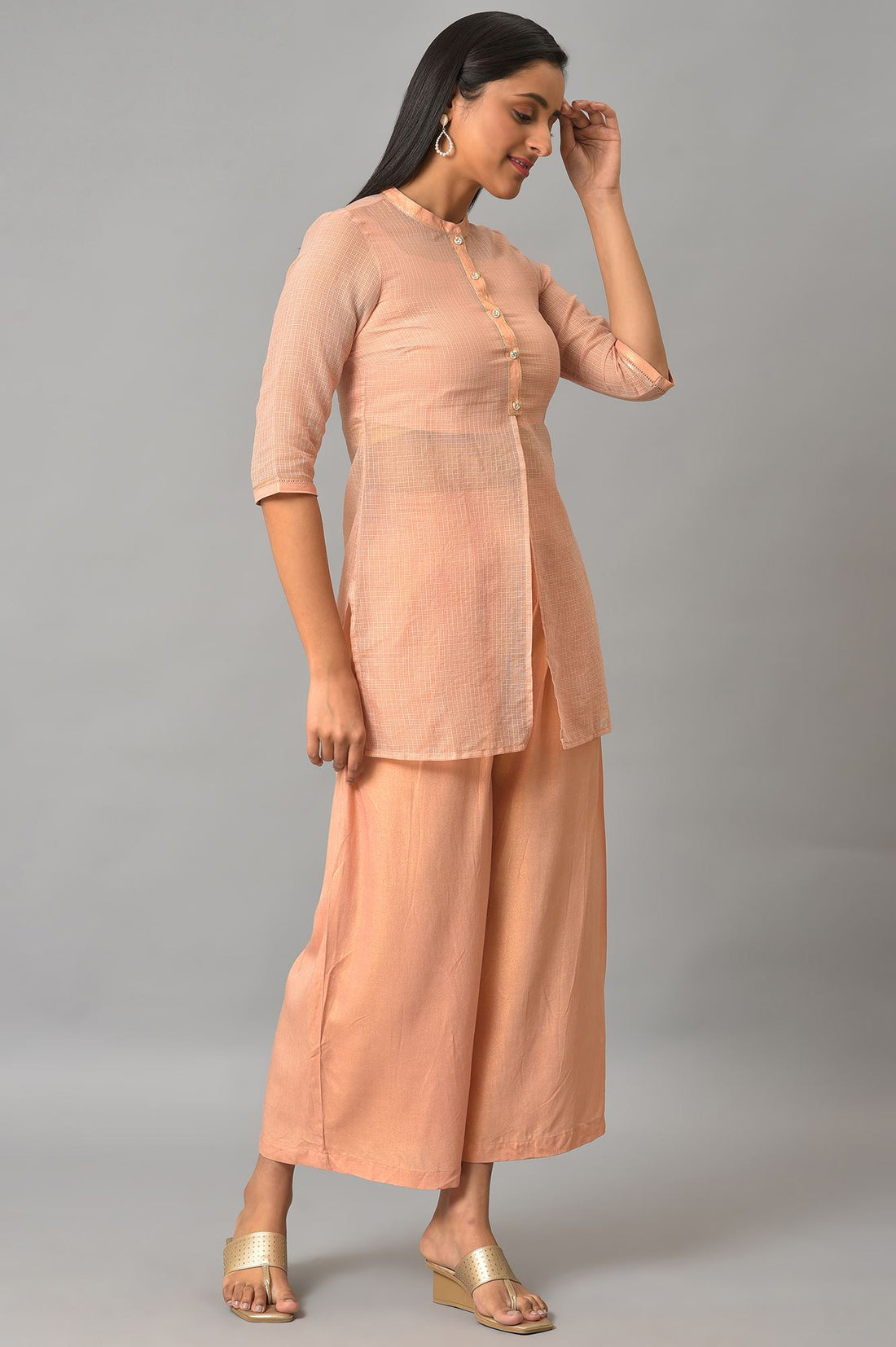 Plus Size Peach Kota Jacket With Crop-Top And Box Pants