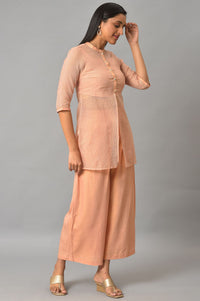 Plus Size Peach Kota Jacket With Crop-Top And Box Pants