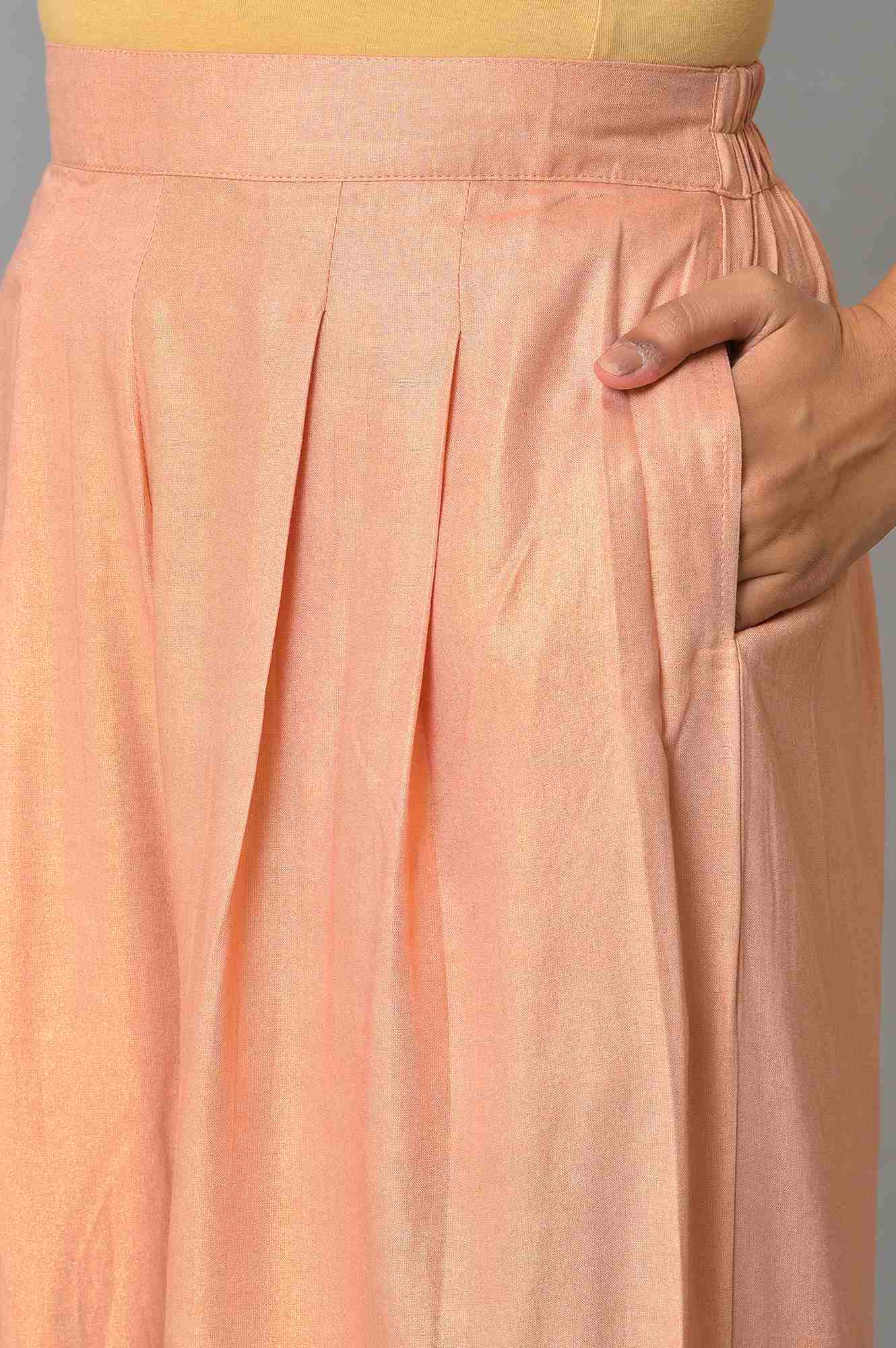 Peach Kota Jacket With Crop-Top And Box Pants