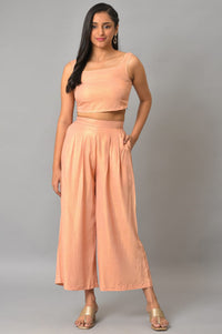 Plus Size Peach Kota Jacket With Crop-Top And Box Pants