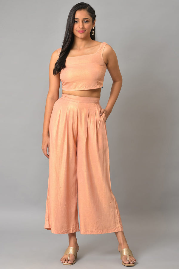 Plus Size Peach Kota Jacket With Crop-Top And Box Pants